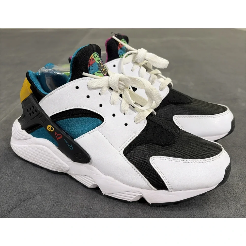 Nike Air Huarache Peace Love Swoosh White Black Multi DM8152-100 Mens 9 Charity